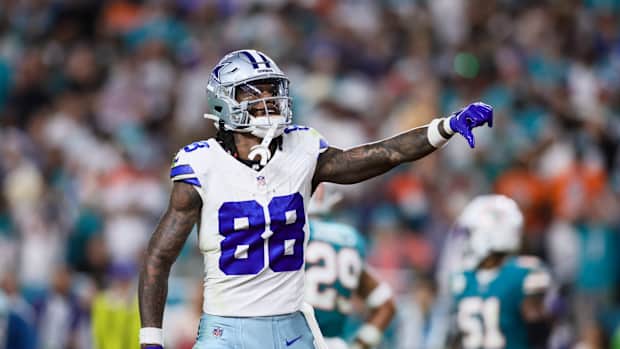 Dec 24, 2023; Miami Gardens, Florida, USA; Dallas Cowboys wide receiver CeeDee Lamb (88) reacts toward Miami Dolphins fans during the fourth quarter at Hard Rock Stadium.